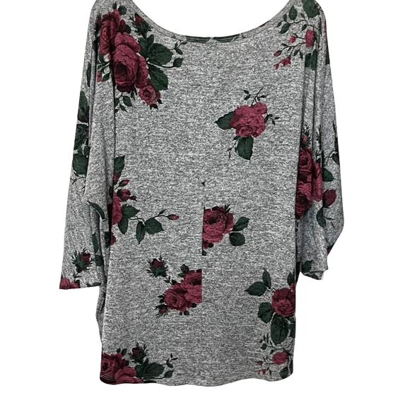 OLIVIA BLU LONG DOLMAN SLEEVES PULL-OVER TOP, WOMENS, 2X, GREY FUCHSIA FLORAL - Picture 4 of 10